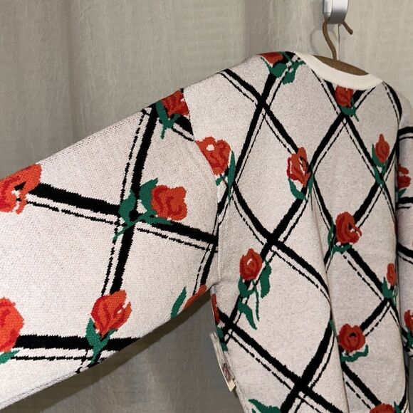 Anthropologie L Maeve Oversized Crop Crewneck Trellis Floral Pullover Sweater - Picture 12 of 16